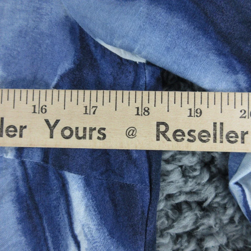 JM Collection Shirt Womens 6 Blue White Linen Blend 3/4 Sleeve Button Up
